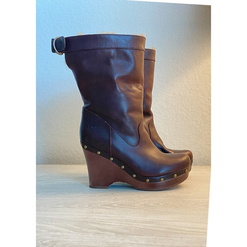 UGG Brown Leather Wedge Boots
